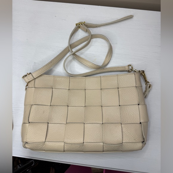 Anna Paola Leather Basketweave Zip Top Brit Shoulder Bag Made in Italy - Picture 16 of 16